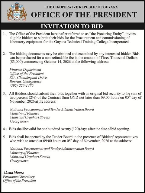 Office of the President – Invitation to Bid – Procurement and Commissioning of Laboratory Equipment for GTTCI