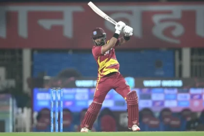 Shai Hope celebrates during West Indies record T20I chase